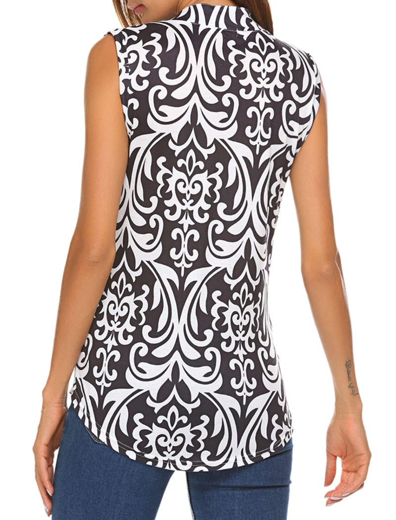 Halife Casual Summer Women Blouse Tops Sleeveless Shirt V Neck Henley Tunic Black XL 1X - Image 3